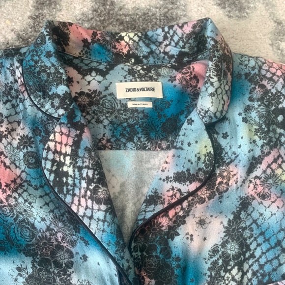 Zadig & Voltaire Button Down Top Blouse blue pink black Size S - Picture 4 of 7